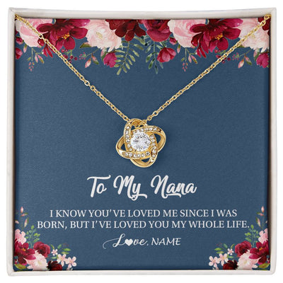 Love Knot Necklace 18K Yellow Gold Finish | Personalized Nana Necklace From Grandkids Granddaughter Grandson I've Loved You My Whole Life Floral Nana Birthday Mothers Day Christmas Customized Message Card | siriusteestore