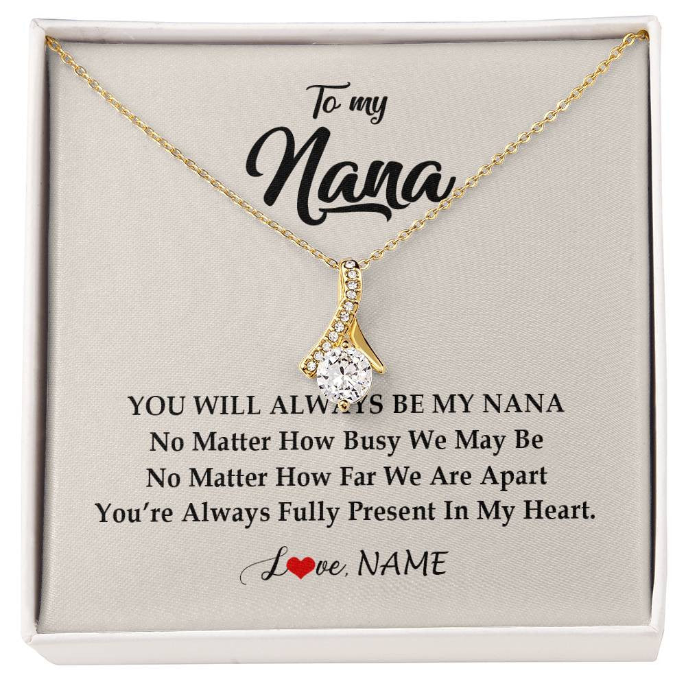 Alluring Beauty Necklace 18K Yellow Gold Finish | Personalized Nana Necklace From Grandkids Granddaughter Grandson You're Always In My Heart Nana Birthday Mothers Day Christmas Customized Gift Box Message Card | siriusteestore