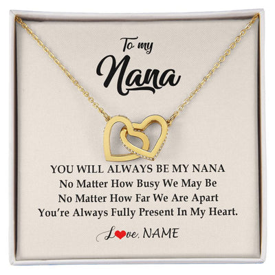 Interlocking Hearts Necklace 18K Yellow Gold Finish | Personalized Nana Necklace From Grandkids Granddaughter Grandson You're Always In My Heart Nana Birthday Mothers Day Christmas Customized Gift Box Message Card | siriusteestore