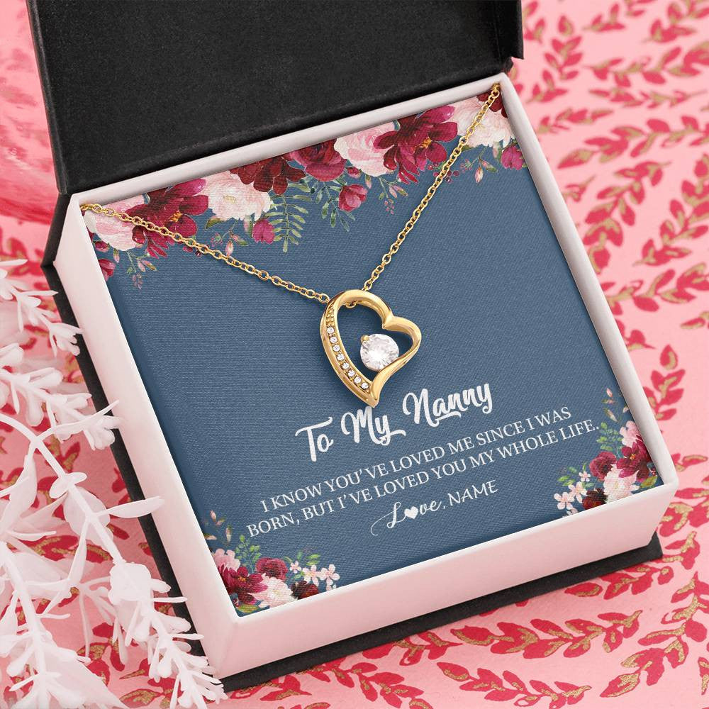 Forever Love Necklace 18K Yellow Gold Finish | Personalized Nanny Necklace From Kids I've Loved You My Whole Life Floral Nanny Birthday Mothers Day Christmas Customized Message Card | siriusteestore