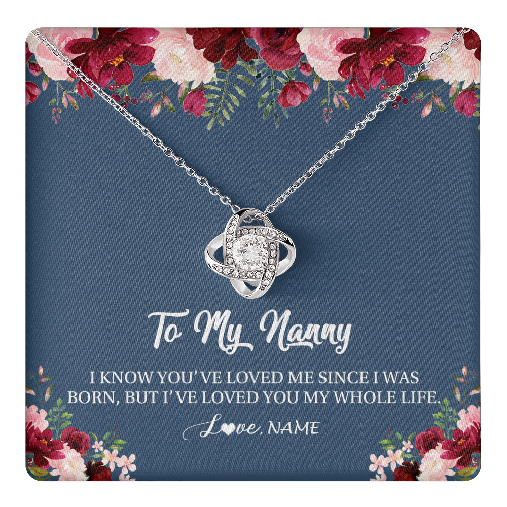 Love Knot Necklace 14K White Gold Finish | 1 | Personalized Nanny Necklace I've Loved You My Whole Life Floral Nanny Birthday Mothers Day Christmas Customized Message Card | siriusteestore