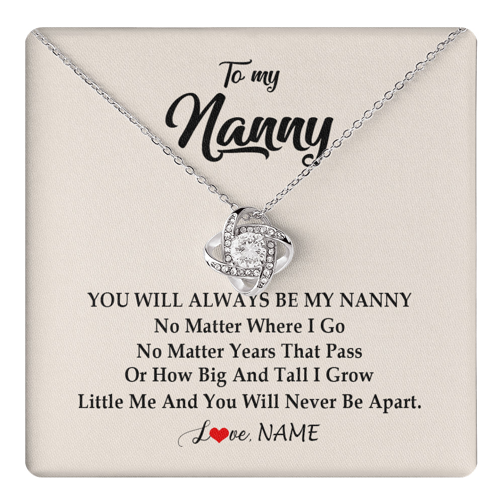 Love Knot Necklace 14K White Gold Finish | 1 | Personalized Nanny Necklace You Will Always Be My Nanny Birthday Mothers Day Christmas Customized Gift Box Message Card | siriusteestore