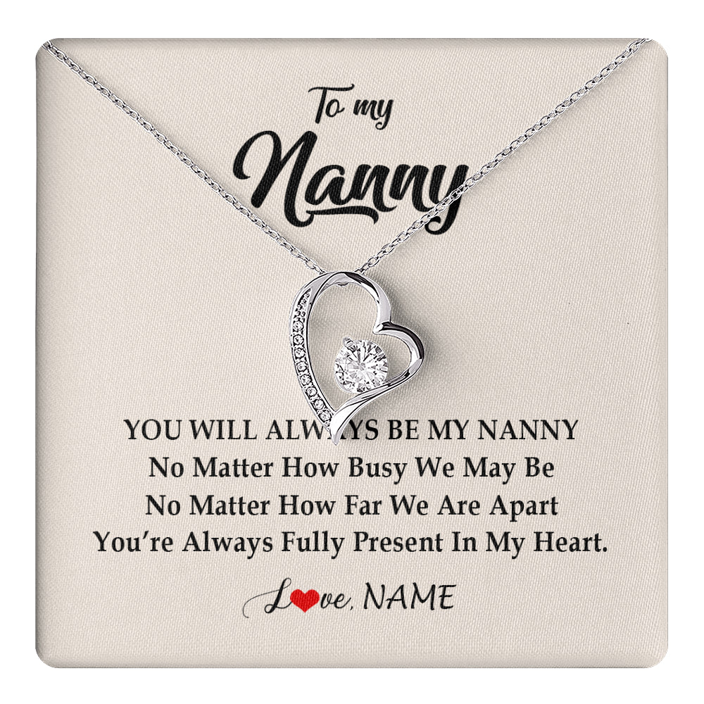 Forever Love Necklace 14K White Gold Finish | 1 | Personalized Nanny Necklace You're Always In My Heart Nanny Birthday Mothers Day Christmas Jewelry Pendant Customized Gift Box Message Card | siriusteestore