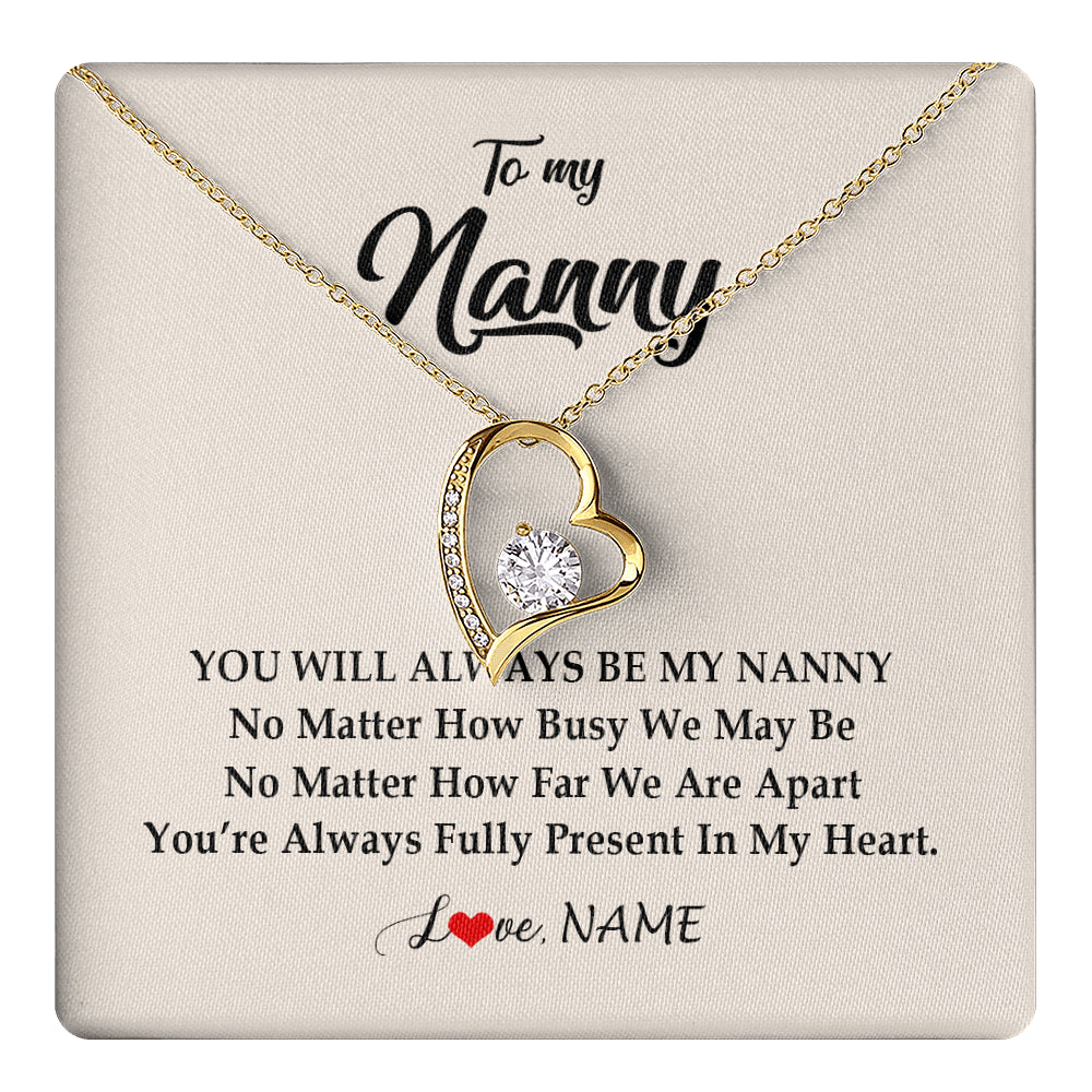 Forever Love Necklace 18K Yellow Gold Finish | 1 | Personalized Nanny Necklace You're Always In My Heart Nanny Birthday Mothers Day Christmas Jewelry Pendant Customized Gift Box Message Card | siriusteestore