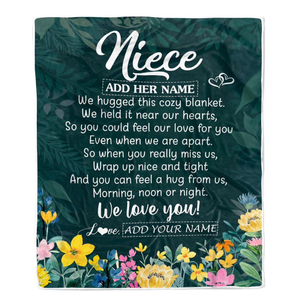 Personalized Niece Blanket From Aunt Auntie Uncle Floral Green We Love You Niece Birthday Gifts Graduation Christmas Customized Bed Fleece Throw Blanket | siriusteestore