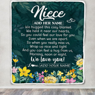 Personalized Niece Blanket From Aunt Auntie Uncle Floral Green We Love You Niece Birthday Gifts Graduation Christmas Customized Bed Fleece Throw Blanket | siriusteestore