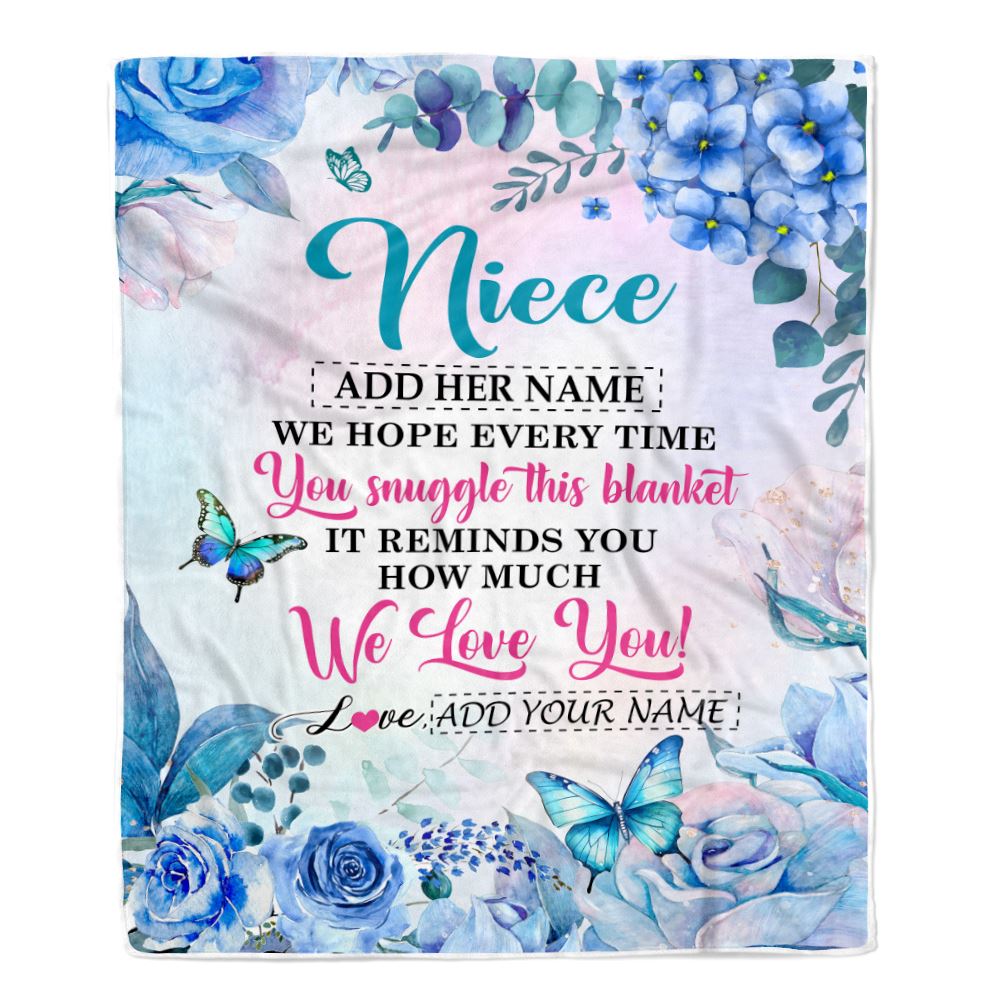 Personalized Niece Blanket From Aunt Auntie Uncle Floral Print We Love You Niece Birthday Gifts Graduation Christmas Customized Bed Fleece Throw Blanket | siriusteestore