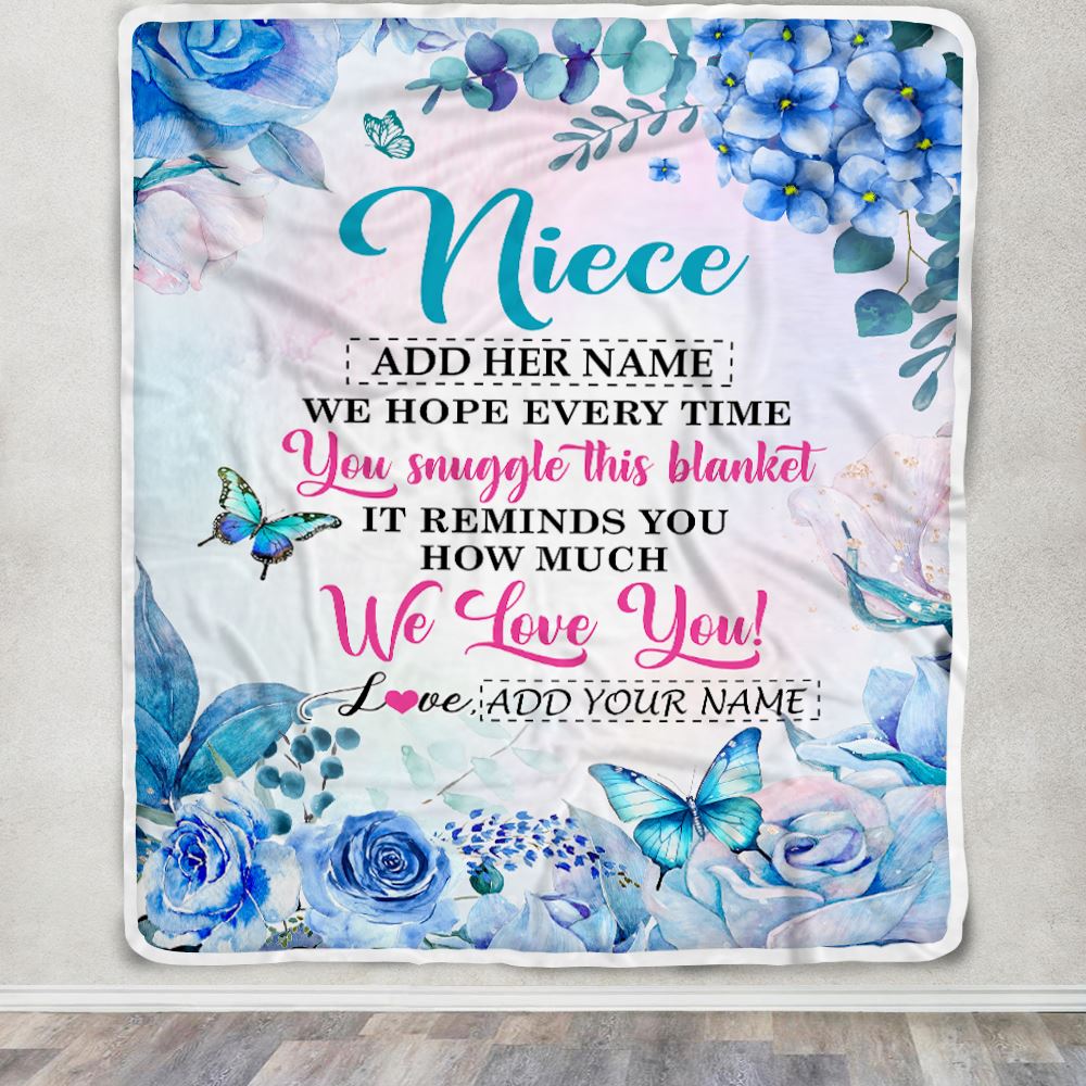 Personalized Niece Blanket From Aunt Auntie Uncle Floral Print We Love You Niece Birthday Gifts Graduation Christmas Customized Bed Fleece Throw Blanket | siriusteestore