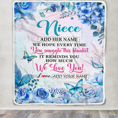 Personalized Niece Blanket From Aunt Auntie Uncle Floral Print We Love You Niece Birthday Gifts Graduation Christmas Customized Bed Fleece Throw Blanket | siriusteestore
