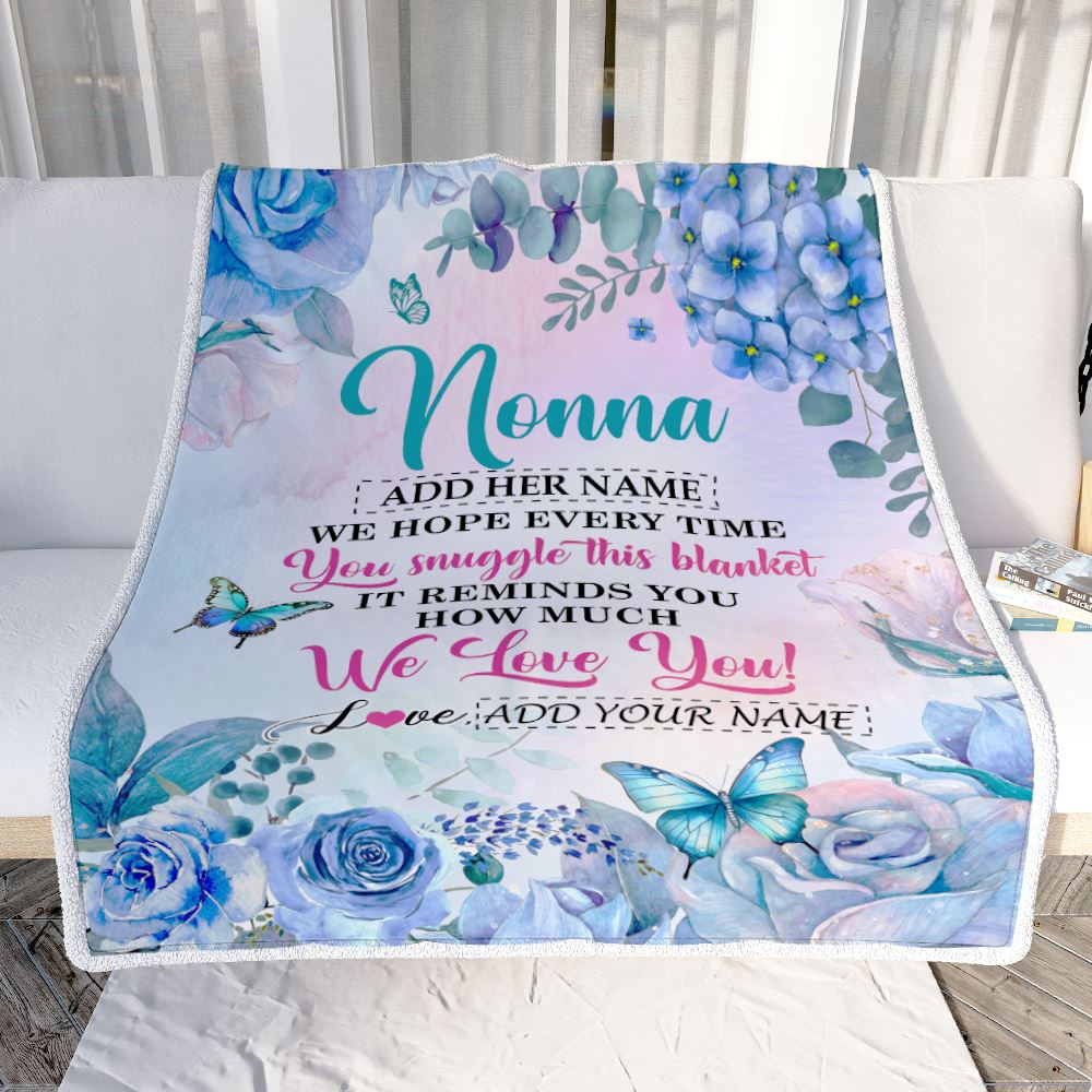 Personalized Nonna Blanket From Grandkids Granddaughter Grandson Floral Print We Love You Nonna Birthday Gifts Mothers Day Christmas Customized Fleece Blanket | siriusteestore