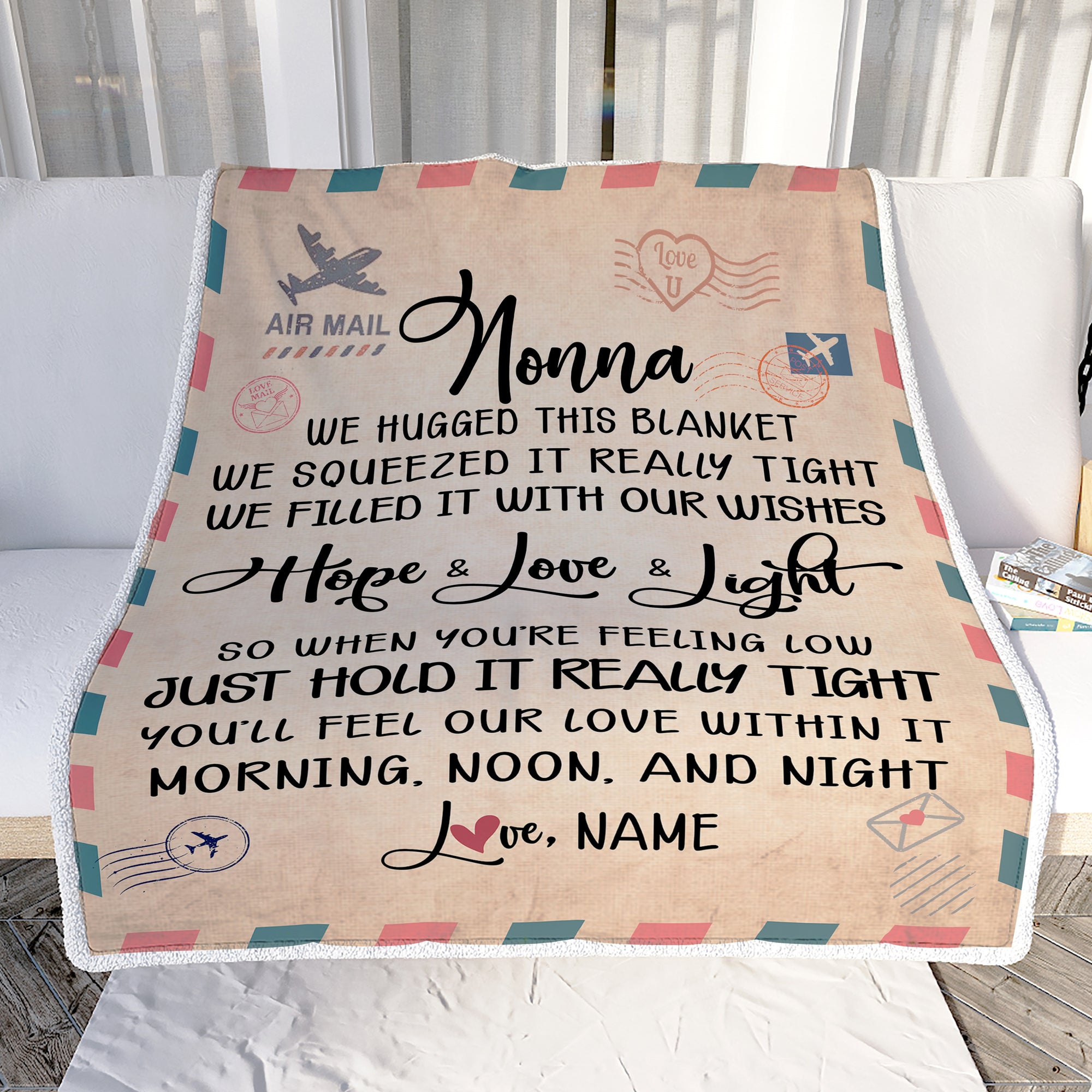 Personalized Nonna Blanket From Grandkids We Hugged This Blanket Mail Letter Nonna Birthday Mothers Day Christmas Customized Fleece Blanket | siriusteestore