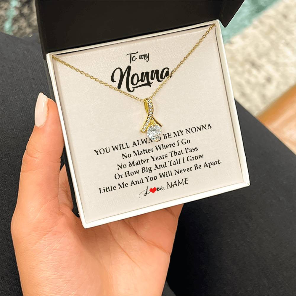 Alluring Beauty Necklace 18K Yellow Gold Finish | Personalized Nonna Necklace From Grandkids Granddaughter Grandson You Will Always Be My Nonna Birthday Mothers Day Christmas Customized Gift Box Message Card | siriusteestore