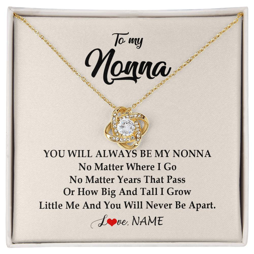 Love Knot Necklace 18K Yellow Gold Finish | Personalized Nonna Necklace From Grandkids Granddaughter Grandson You Will Always Be My Nonna Birthday Mothers Day Christmas Customized Gift Box Message Card | siriusteestore