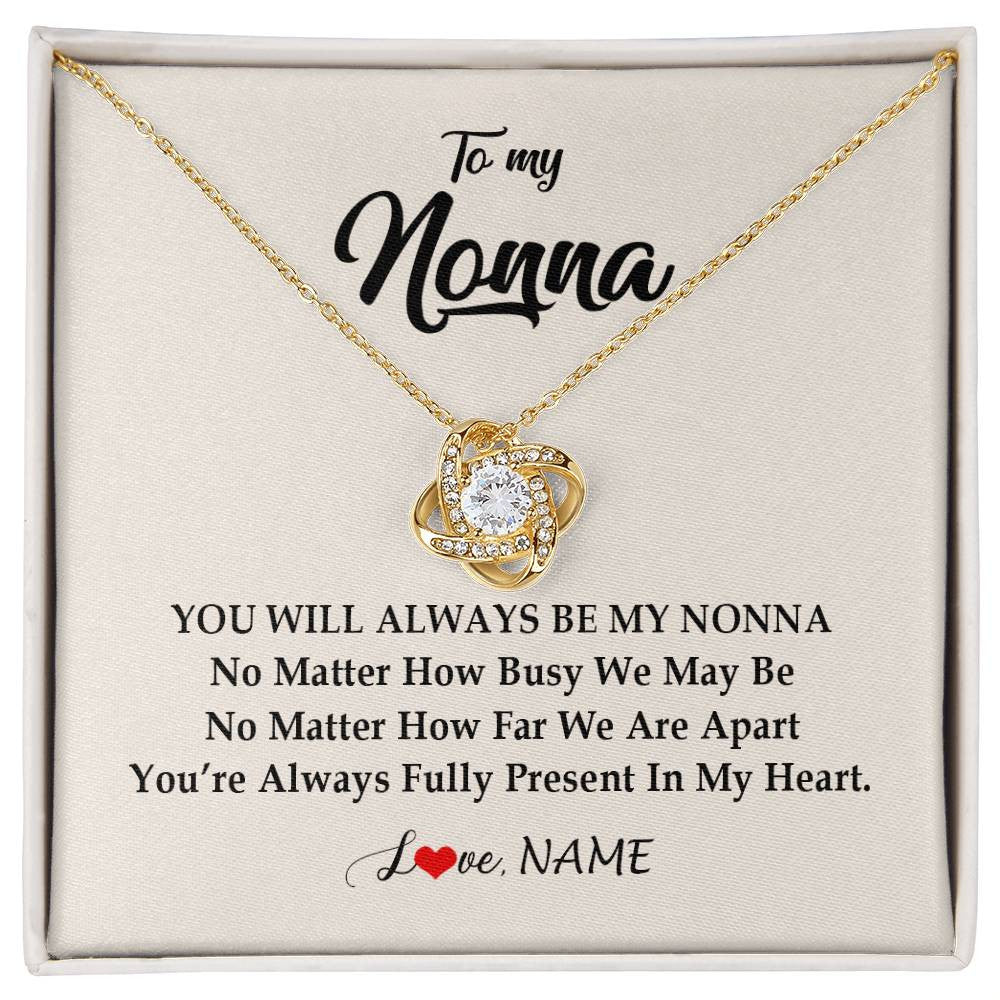 Love Knot Necklace 18K Yellow Gold Finish | Personalized Nonna Necklace From Grandkids Granddaughter Grandson You're Always In My Heart Nonna Birthday Mothers Day Jewelry Customized Gift Box Message Card | siriusteestore