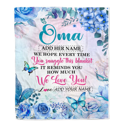 Personalized Oma Blanket From Grandkids Granddaughter Grandson Floral Print We Love You Oma Birthday Gifts Mothers Day Christmas Customized Fleece Blanket | siriusteestore