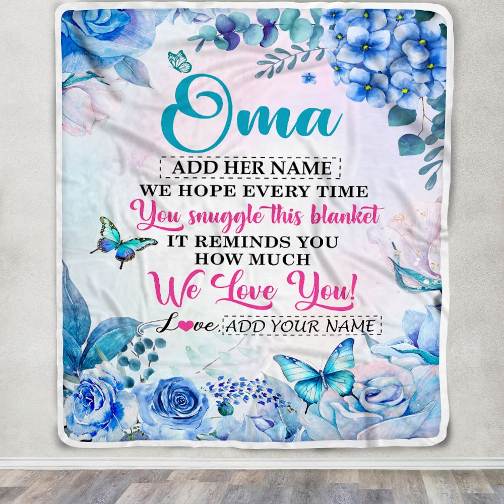 Personalized Oma Blanket From Grandkids Granddaughter Grandson Floral Print We Love You Oma Birthday Gifts Mothers Day Christmas Customized Fleece Blanket | siriusteestore