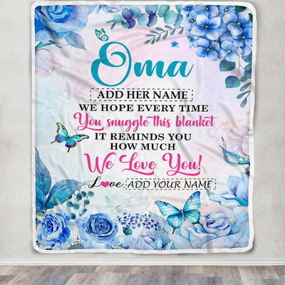 Personalized Oma Blanket From Grandkids Granddaughter Grandson Floral Print We Love You Oma Birthday Gifts Mothers Day Christmas Customized Fleece Blanket | siriusteestore