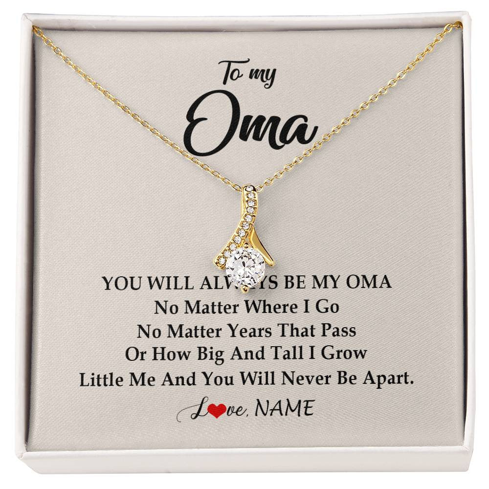Alluring Beauty Necklace 18K Yellow Gold Finish | Personalized Oma Necklace From Grandkids Granddaughter Grandson You Will Always Be My Oma Birthday Mothers Day Christmas Customized Gift Box Message Card | siriusteestore