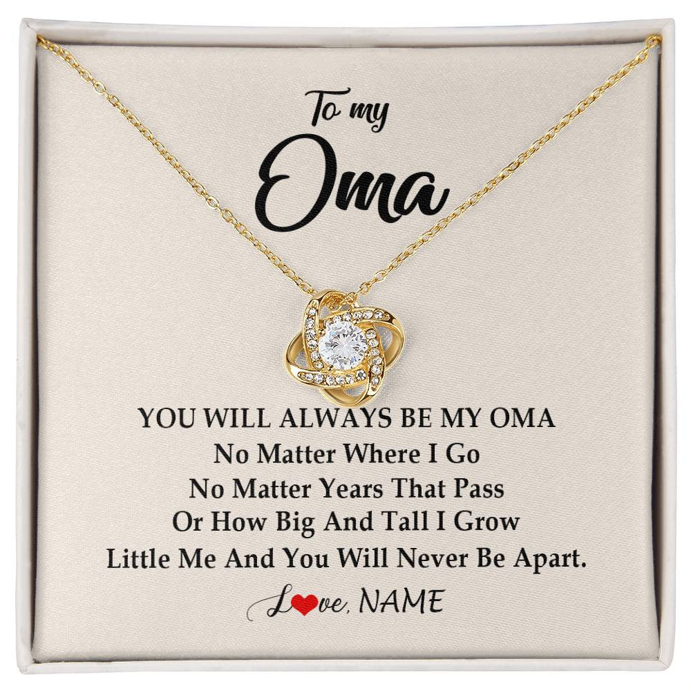 Love Knot Necklace 18K Yellow Gold Finish | Personalized Oma Necklace From Grandkids Granddaughter Grandson You Will Always Be My Oma Birthday Mothers Day Christmas Customized Gift Box Message Card | siriusteestore