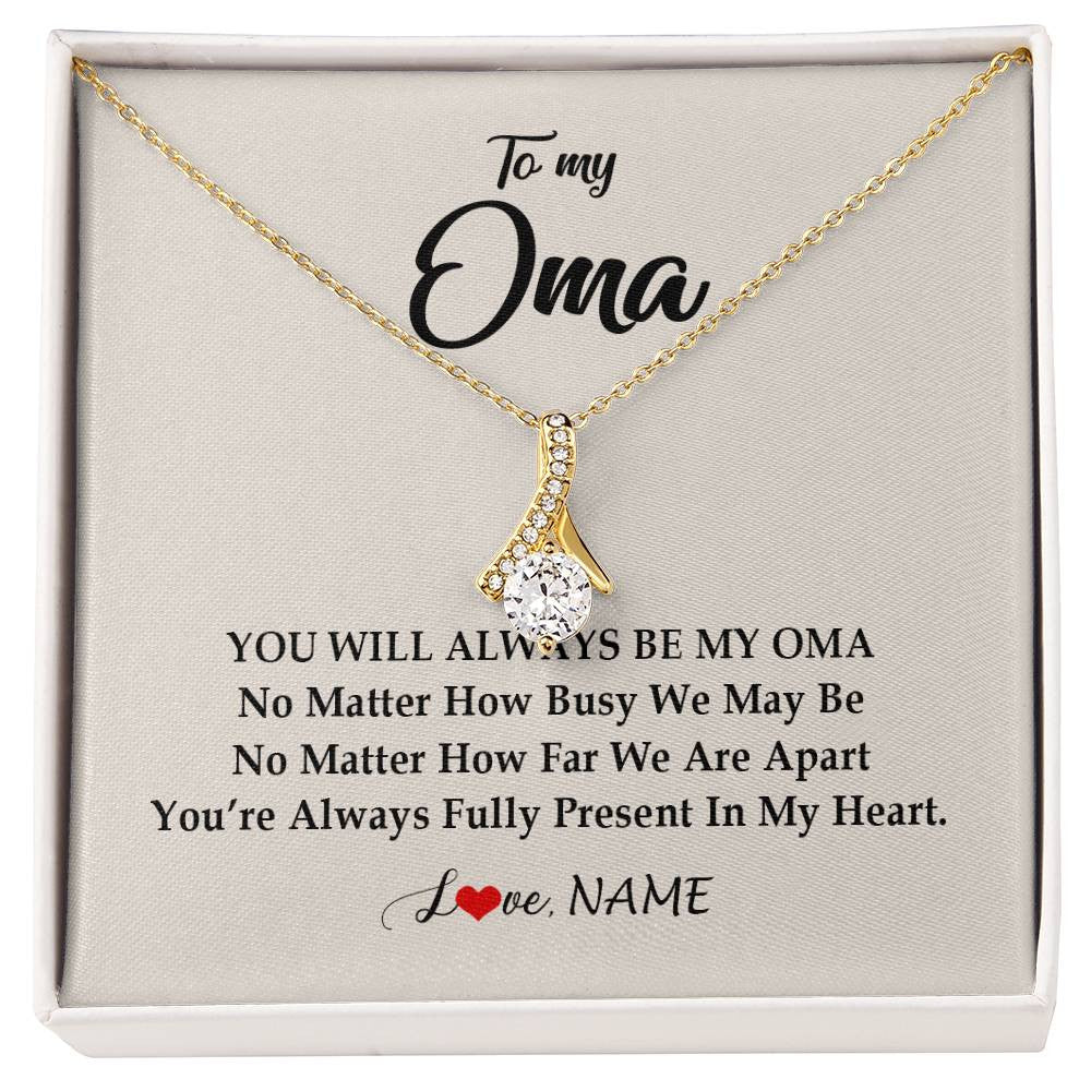 Alluring Beauty Necklace 18K Yellow Gold Finish | Personalized Oma Necklace From Grandkids Granddaughter Grandson You're Always In My Heart Oma Birthday Mothers Day Christmas Customized Gift Box Message Card | siriusteestore