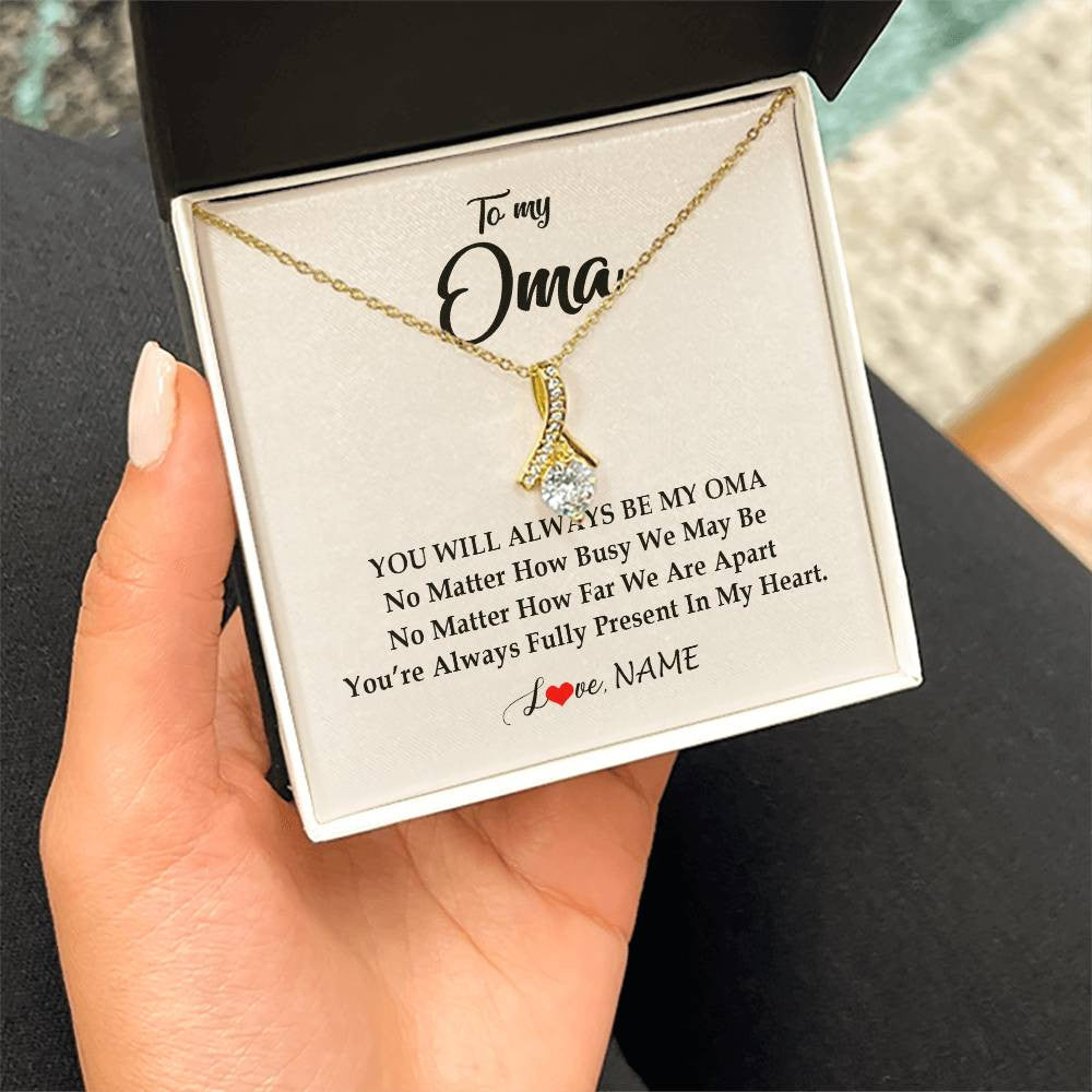 Alluring Beauty Necklace 18K Yellow Gold Finish | Personalized Oma Necklace From Grandkids Granddaughter Grandson You're Always In My Heart Oma Birthday Mothers Day Christmas Customized Gift Box Message Card | siriusteestore