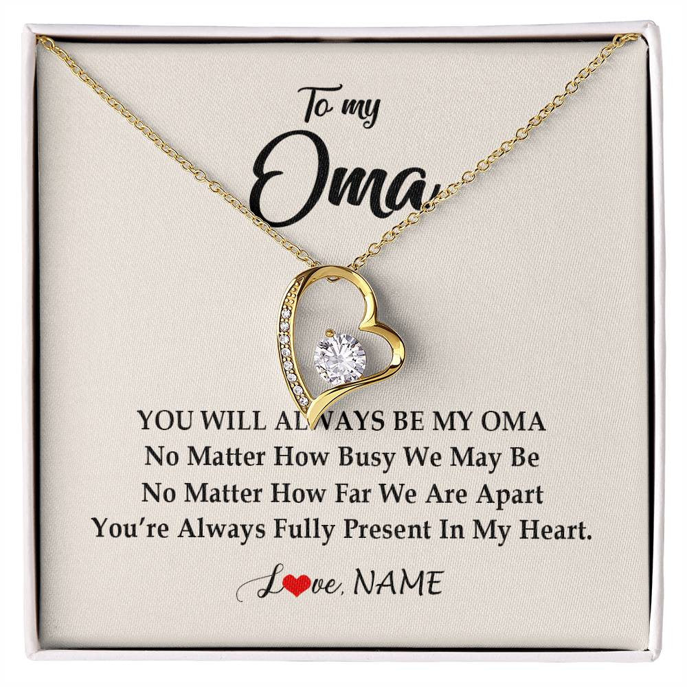 Forever Love Necklace 18K Yellow Gold Finish | Personalized Oma Necklace From Grandkids Granddaughter Grandson You're Always In My Heart Oma Birthday Mothers Day Christmas Customized Gift Box Message Card | siriusteestore