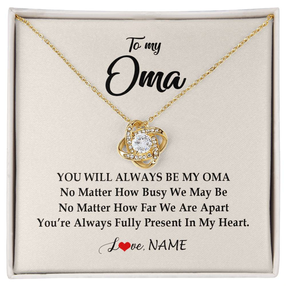 Love Knot Necklace 18K Yellow Gold Finish | Personalized Oma Necklace From Grandkids Granddaughter Grandson You're Always In My Heart Oma Birthday Mothers Day Christmas Customized Gift Box Message Card | siriusteestore