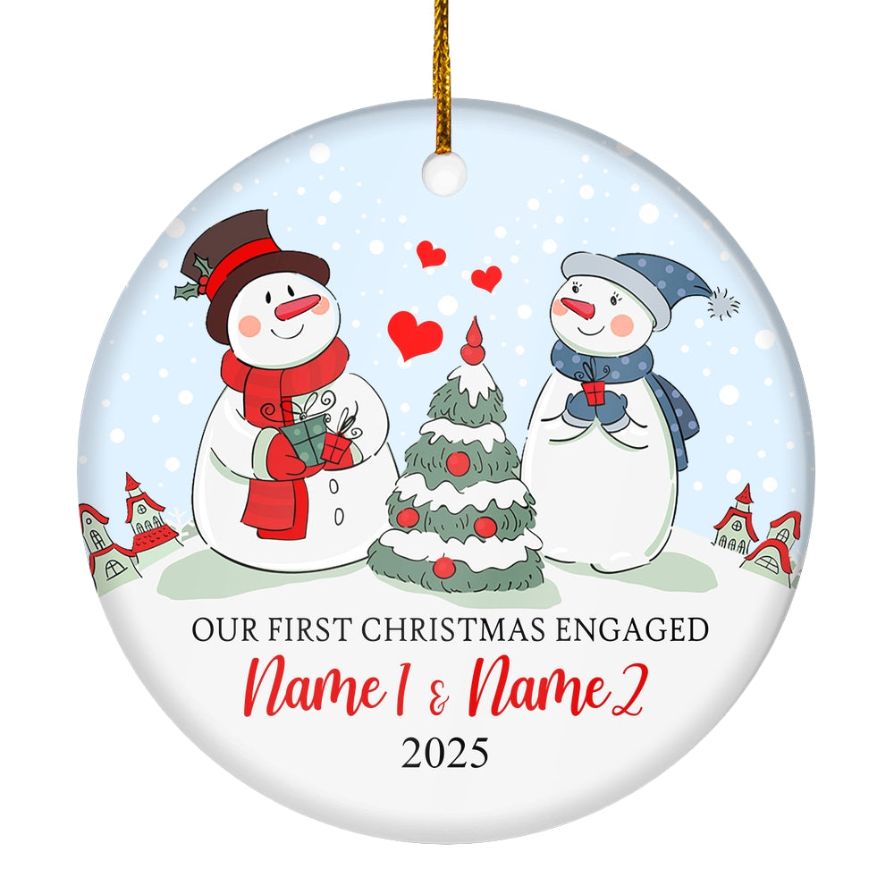 Personalized Our First Christmas Engagement Married Couple Snowman for Wedding Newlywed Customized Christmas Tree Ornament | siriusteestore