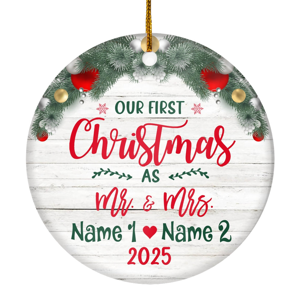 Personalized Our First Christmas Mr Mrs Ornament Wedding Anniversary Engagement Party Crafts Tree Gifts for Couple Newly Married Customized Christmas Tree Ornament | siriusteestore
