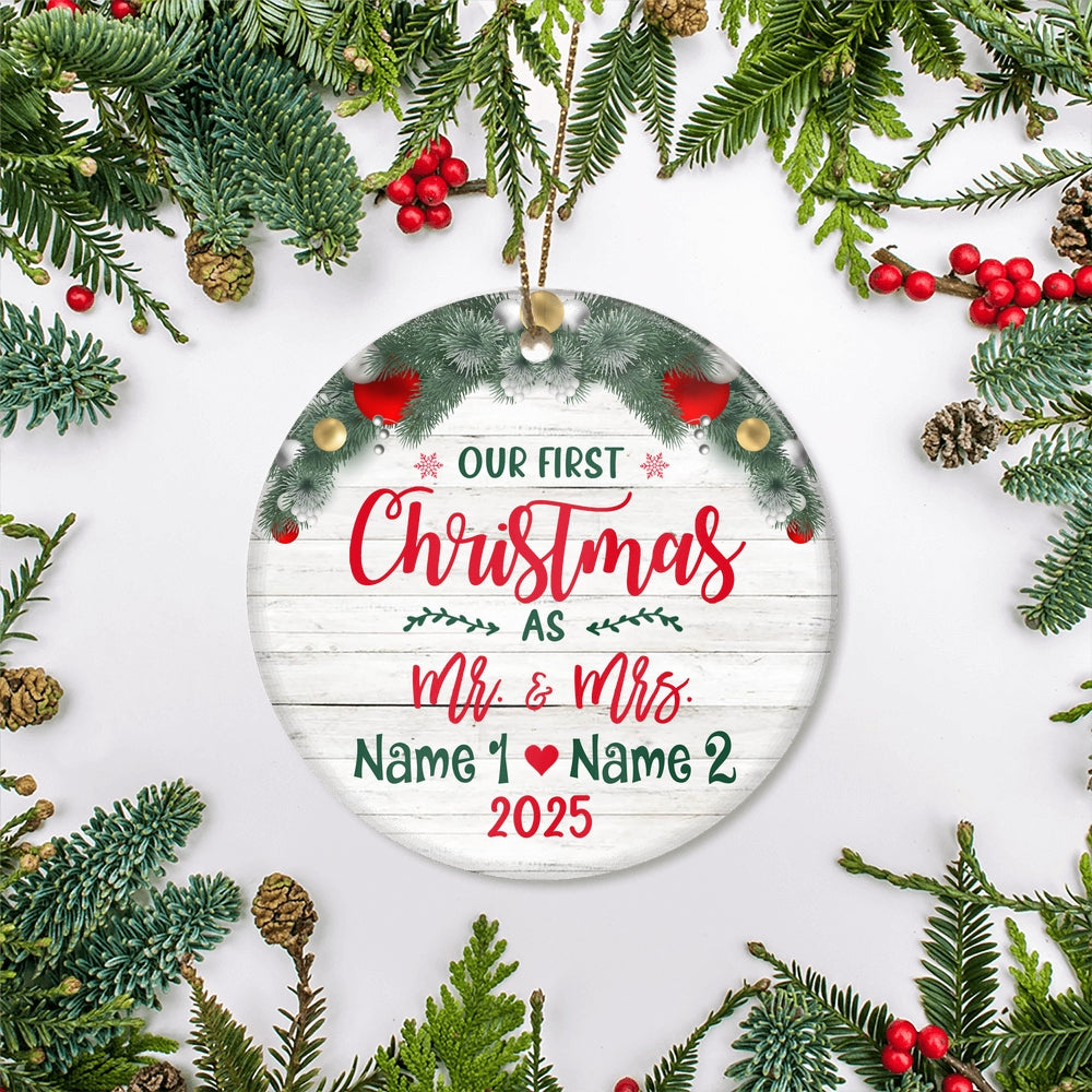 Personalized Our First Christmas Mr Mrs Ornament Wedding Anniversary Engagement Party Crafts Tree Gifts for Couple Newly Married Customized Christmas Tree Ornament | siriusteestore