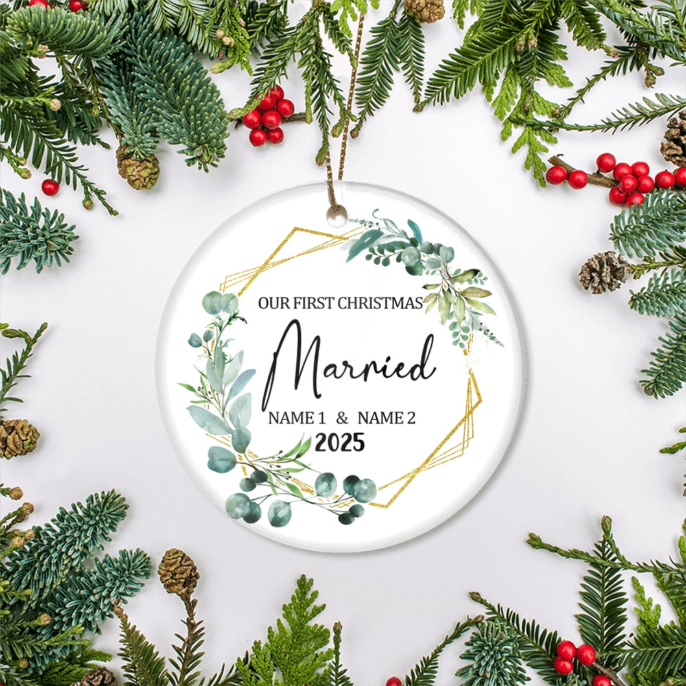 Personalized Our First Christmas Ornament First Christmas 1st Christmas Married Custom Name Decoration (23) Customized Christmas Tree Ornament | siriusteestore