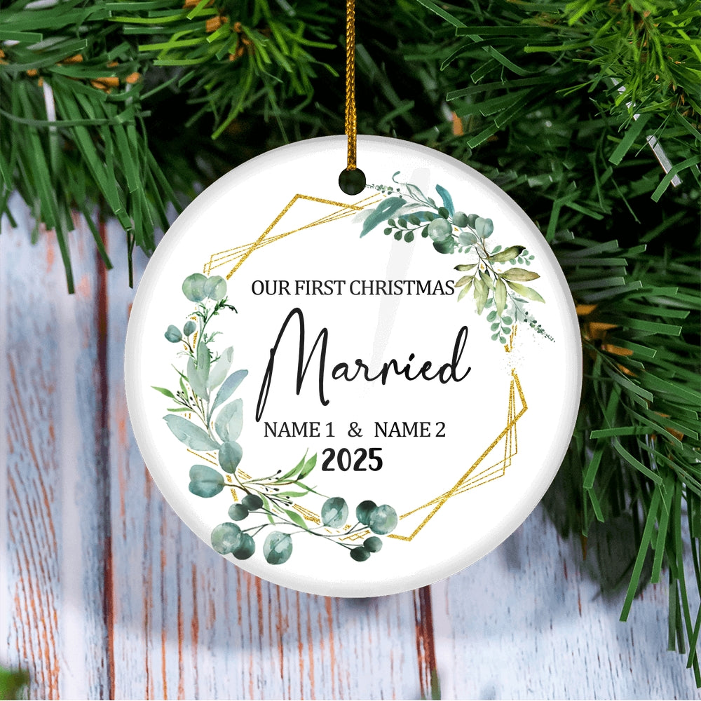 Personalized Our First Christmas Ornament First Christmas 1st Christmas Married Custom Name Decoration (23) Customized Christmas Tree Ornament | siriusteestore