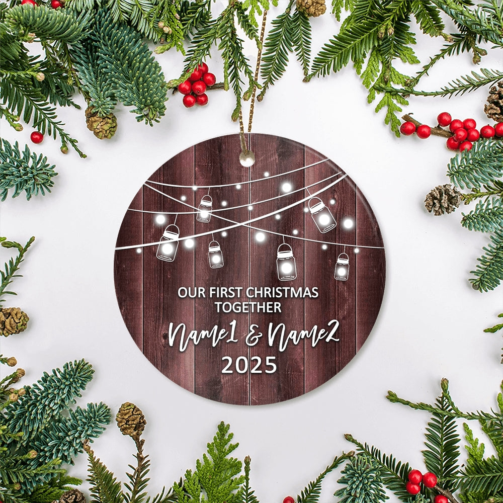 Personalized Our First Christmas Together 2024 Ornament Established Couple Keepsake Boyfriend Girlfriend Rustic Gift for Couples 4 Christmas Tree Ornament | siriusteestore