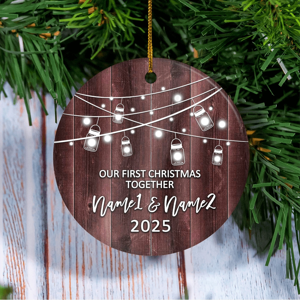 Personalized Our First Christmas Together 2024 Ornament Established Couple Keepsake Boyfriend Girlfriend Rustic Gift for Couples 4 Christmas Tree Ornament | siriusteestore
