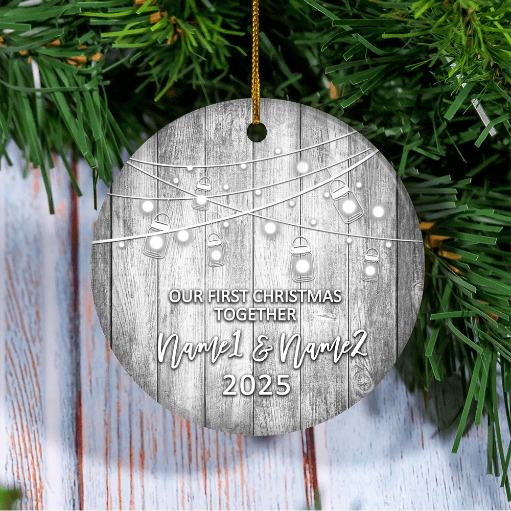 Personalized Our First Christmas Together 2024 Ornament Established Couple Keepsake Boyfriend Girlfriend Rustic Gift for Couples 6 Christmas Tree Ornament | siriusteestore