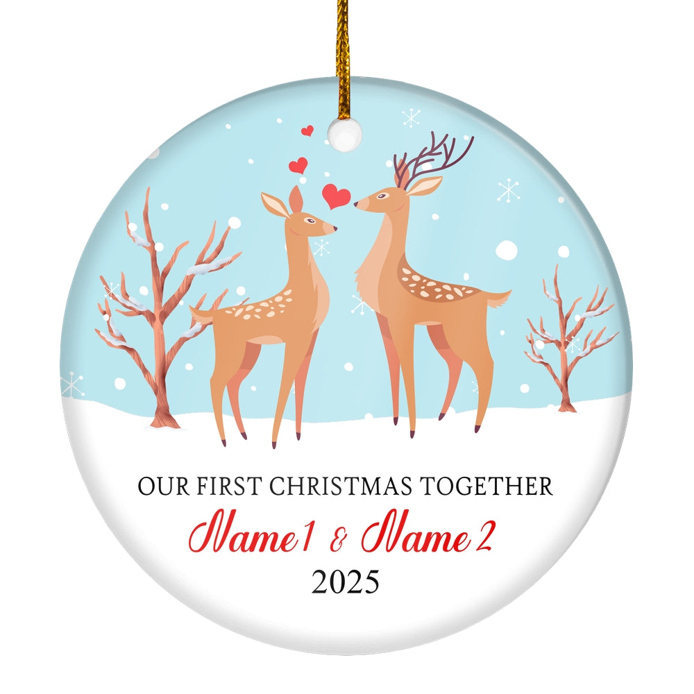 Personalized Our First Christmas Together 2025 Couple Buck and Doe Deer Newlywed Wife Husband Customized Christmas Tree Ornament | siriusteestore