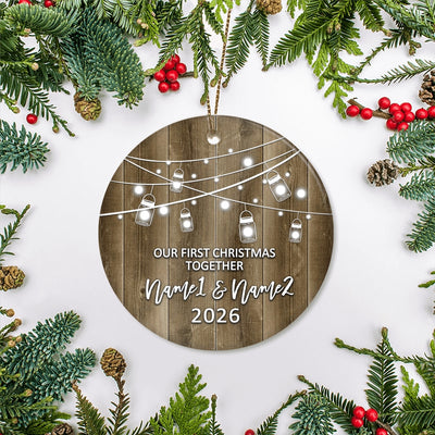 Personalized Our First Christmas Together 2025 Ornament Established Couple Keepsake Boyfriend Girlfriend Rustic Gift for Couples 2 Christmas Tree Ornament | siriusteestore