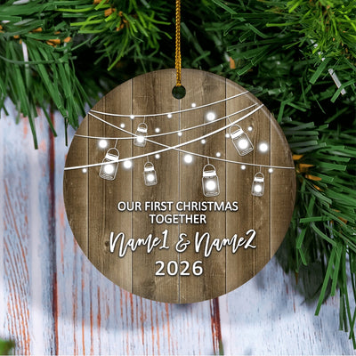 Personalized Our First Christmas Together 2025 Ornament Established Couple Keepsake Boyfriend Girlfriend Rustic Gift for Couples 2 Christmas Tree Ornament | siriusteestore