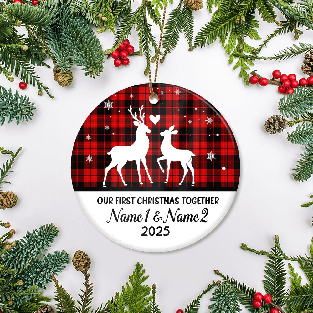 Personalized Reindeer Our First Christmas Together 2025 1st Christmas As Wife Husband Boyfriend Girlfriend New Couple Customized Christmas Tree Ornament | siriusteestore