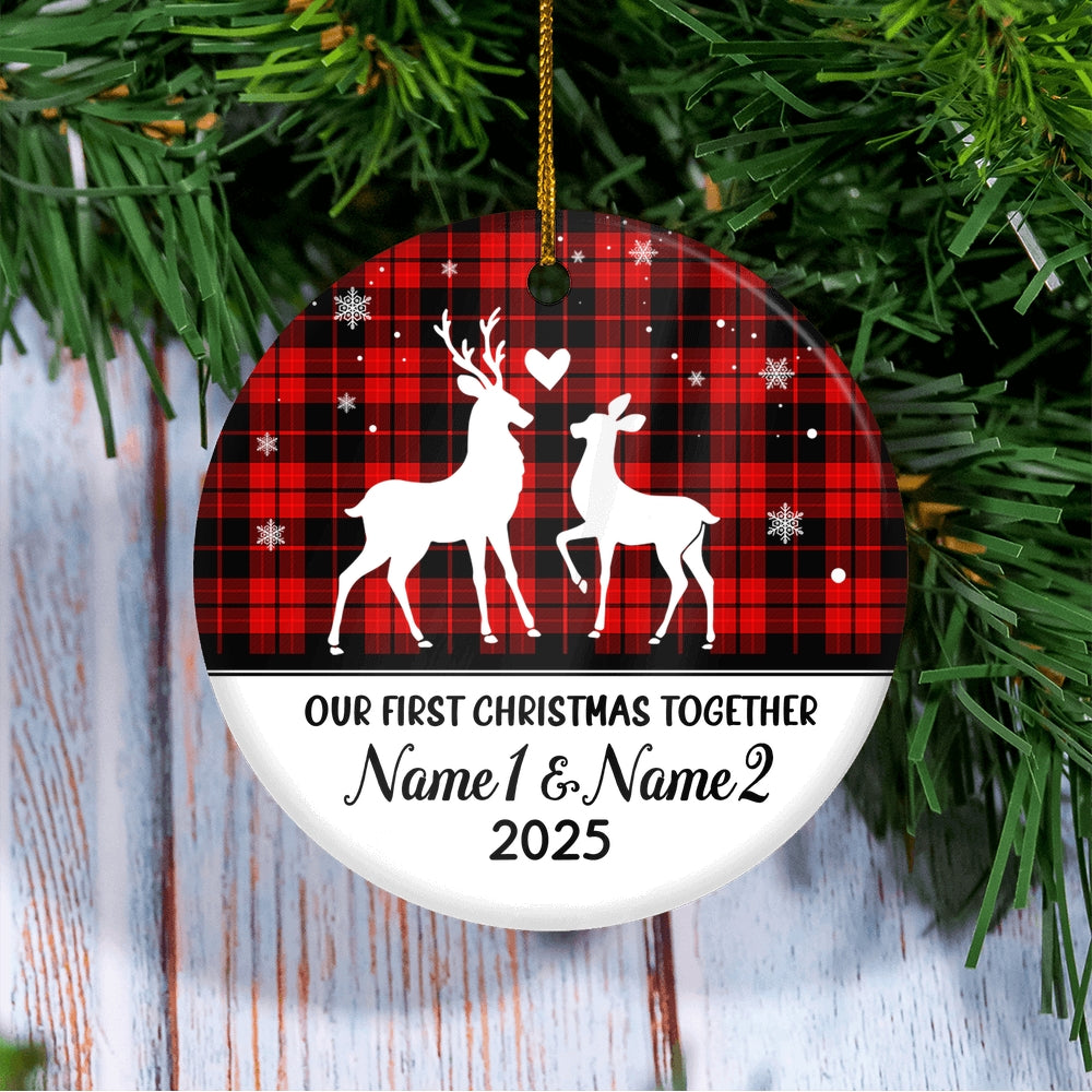 Personalized Reindeer Our First Christmas Together 2025 1st Christmas As Wife Husband Boyfriend Girlfriend New Couple Customized Christmas Tree Ornament | siriusteestore