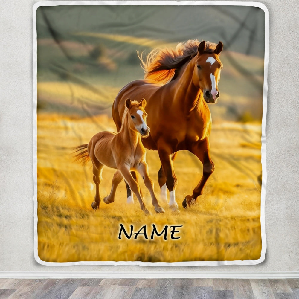 Personalized Running Horse Blanket Custom Name Equestrian Sport For Horse Boy Girl Men Women Birthday Christmas Customized Fleece Blanket | siriusteestore
