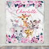 Personalized Safari Baby Blanket Elephant Giraffe Sloth Custom Name Girls Newborn Daughter Granddaughter Niece Birthday Customized Christmas Fleece Blanket | siriusteestore