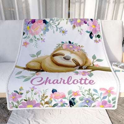 Personalized Sloth Blanket Custom Name Baby Girl Kids Baby Newborn Daughter Granddaughter Niece Birthday Christmas Customized Bed Fleece Throw Blanket | siriusteestore