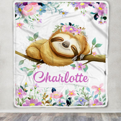 Personalized Sloth Blanket Custom Name Baby Girl Kids Baby Newborn Daughter Granddaughter Niece Birthday Christmas Customized Bed Fleece Throw Blanket | siriusteestore