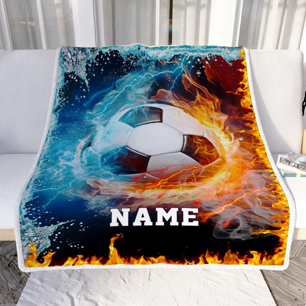 Personalized Soccer Blanket Fire Water A Nice Night American Flag Printed 3D Sport Lover Kids Men Women Birthday Christmas Customized Fleece Blanket | siriusteestore