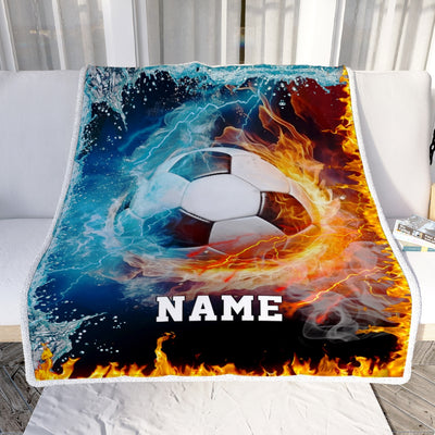 Personalized Soccer Blanket Fire Water A Nice Night American Flag Printed 3D Sport Lover Kids Men Women Birthday Christmas Customized Fleece Blanket | siriusteestore