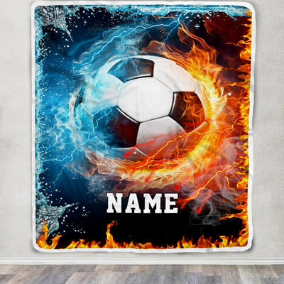 Personalized Soccer Blanket Fire Water A Nice Night American Flag Printed 3D Sport Lover Kids Men Women Birthday Christmas Customized Fleece Blanket | siriusteestore
