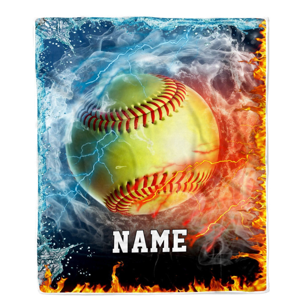 Personalized Softball Blanket Fire Water A Nice Night American Flag Printed 3D Sport Lover Kids Men Women Birthday Christmas Customized Fleece Blanket | siriusteestore