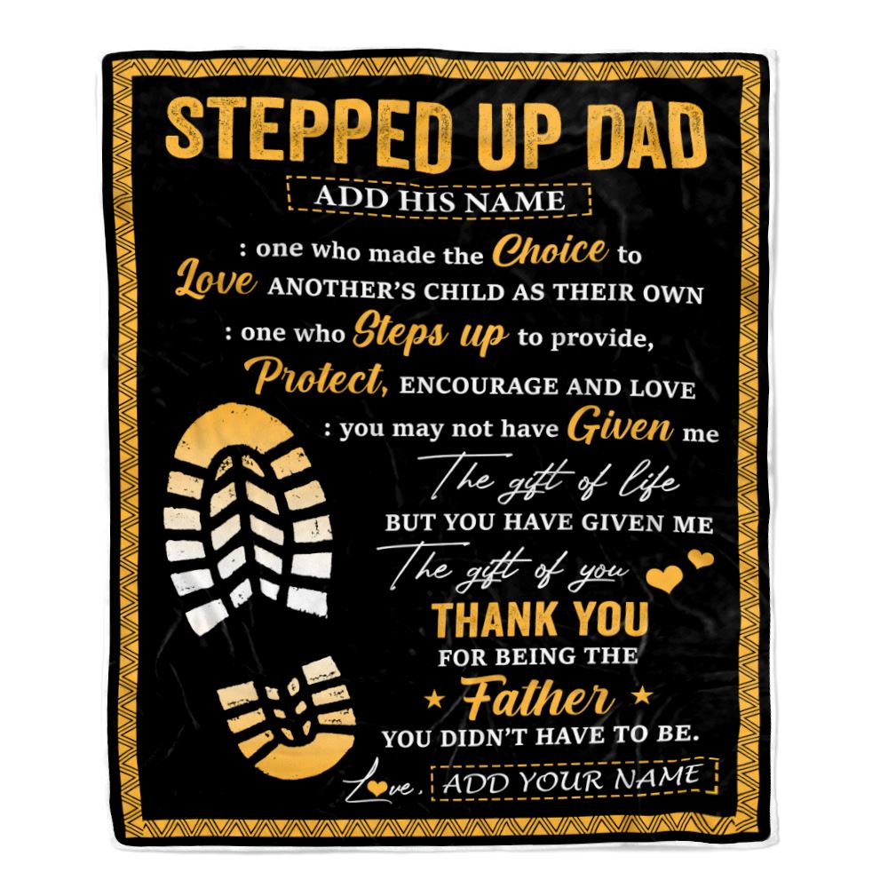 Personalized Stepped Up Dad Blanket From Daughter Son Happy Fathers Day Blanket Gift For Step Dad Bonus Dad Birthday Christmas Customized Fleece Throw Blanket | siriusteestore