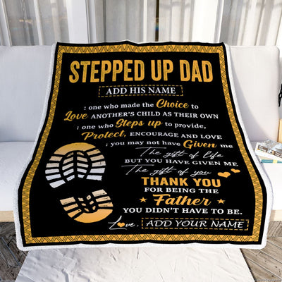 Personalized Stepped Up Dad Blanket From Daughter Son Happy Fathers Day Blanket Gift For Step Dad Bonus Dad Birthday Christmas Customized Fleece Throw Blanket | siriusteestore
